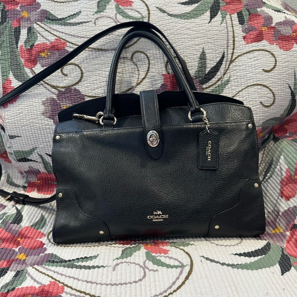 Coach Black Pebbled Leather Satchel with Top Handles